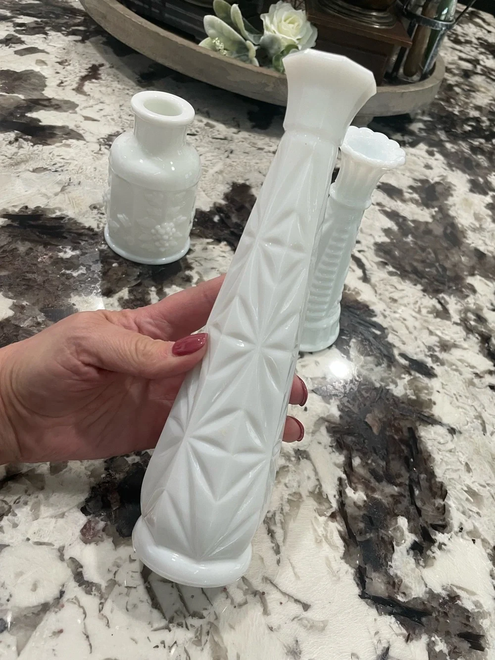 White Milk Glass Decorative Vases  Vintage - Set of 3 9”, 6”, 4.5”